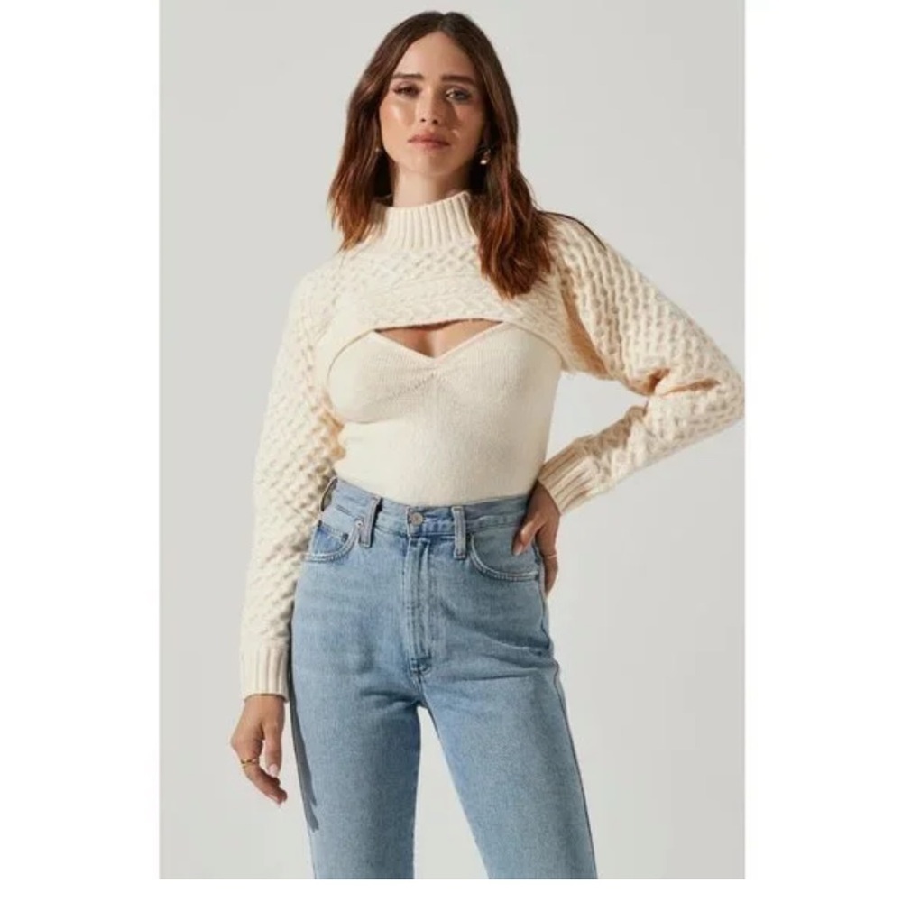 NEW Anthropologie ASTR THE LABEL Imani 2-Piece Cream Knit Cutout Sweater Size L